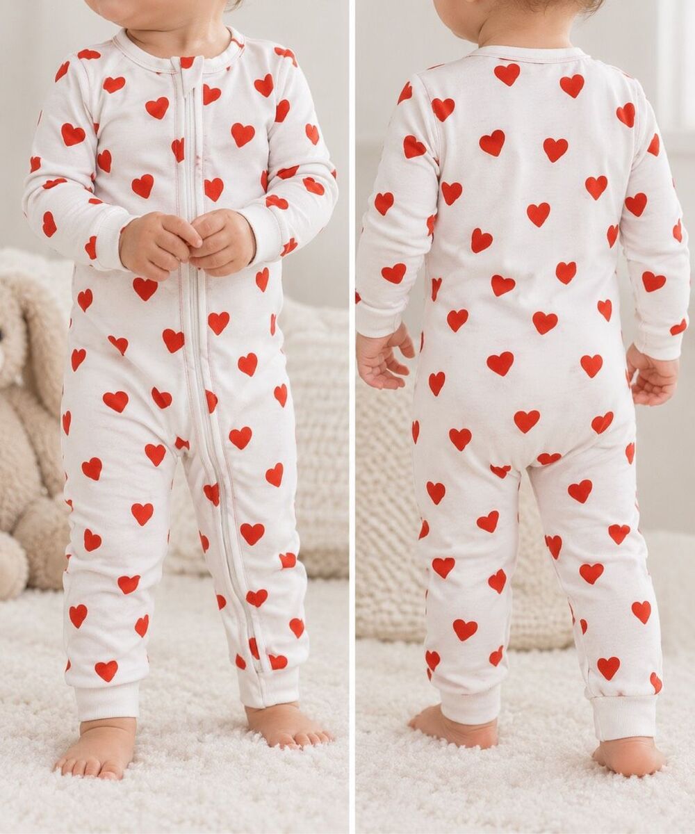 SKIMS Baby 9M Red Heart Print Zip Sleeper Pajamas White Valentine